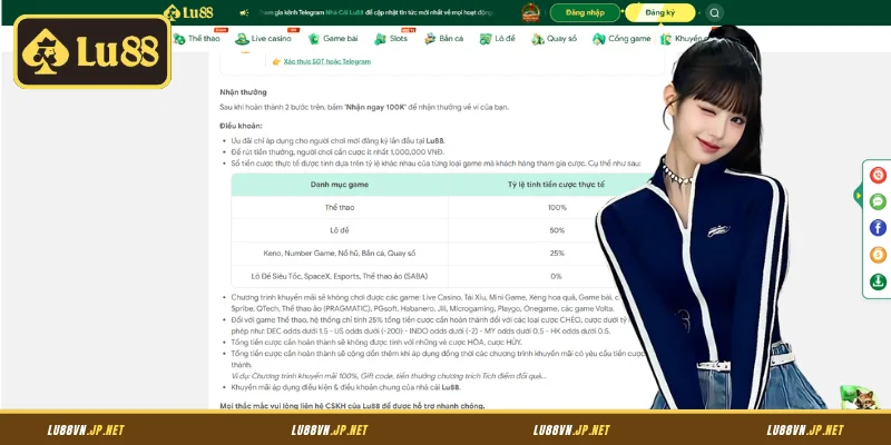 Các bước nhận thưởng 100K vào tài khoản Lu88
